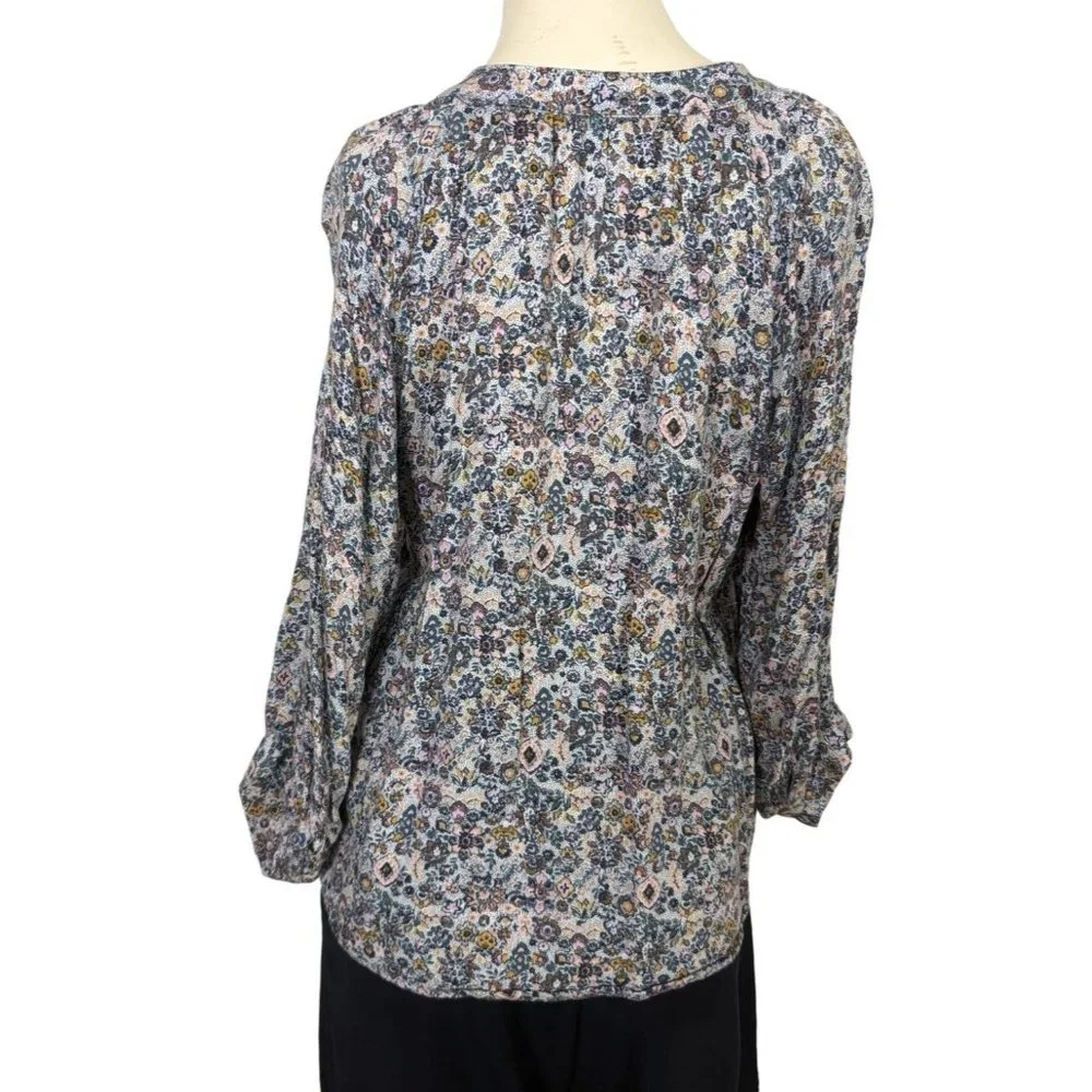 Roan + Ryan 3/4" balloon sleeve V neck floral print pull over blouse size S - Picture 2 of 12